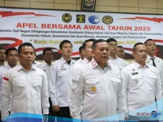 Lapas Narkotika Langkat Ikuti Apel Awal Tahun 2025 Bersama Menteri Koordinator Kumham Imipas